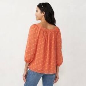 LC Lauren Conrad Coral Peach Dot Long Sleeve Peasant Blouse size XL